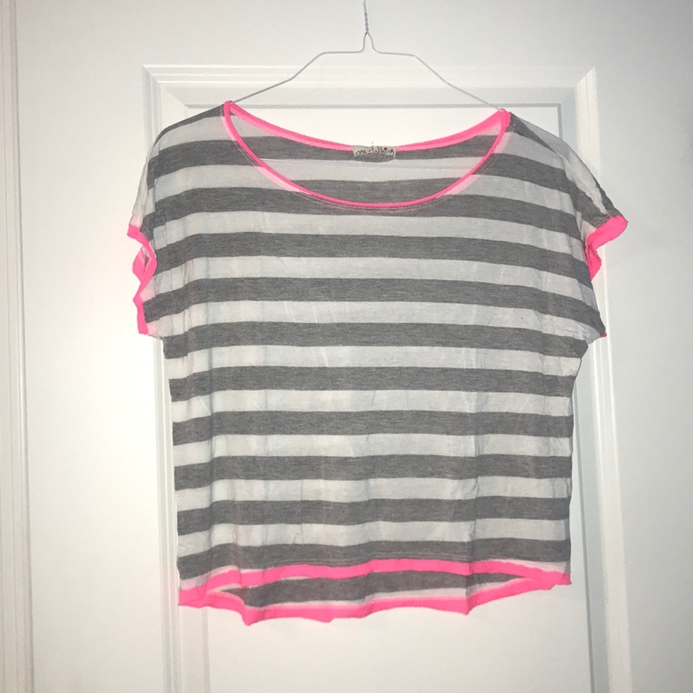 Striped Shirt with Neon Pink Lining